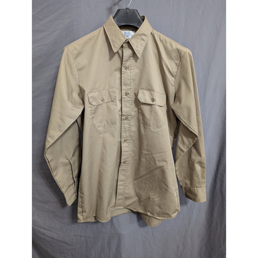 Sears Fieldmaster Button Down Shirt Men's Large 16 - 16.5 Tan Work Perma Prest